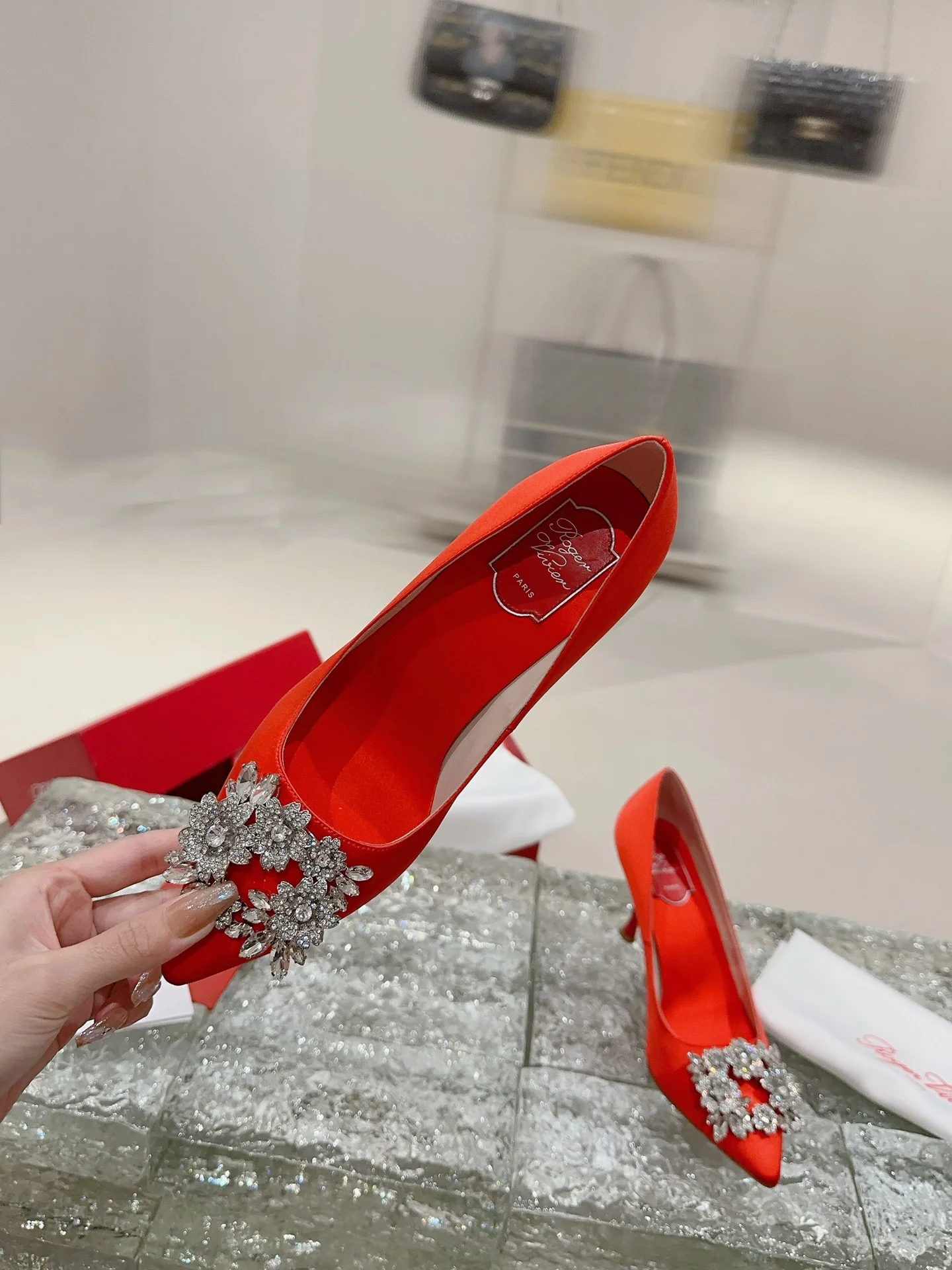 Туфли с квадратным носком и пряжкой - 2024 - Высокие каблуки - Красные