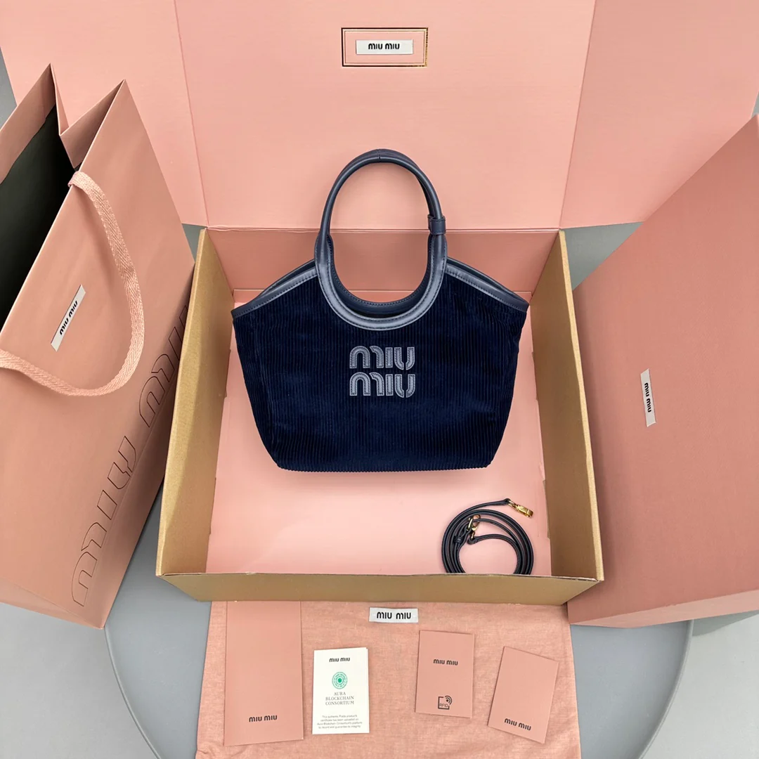 Сумка-тоут Miu Miu Ivy - Вельветовая - Маленькая - Темно-синяя