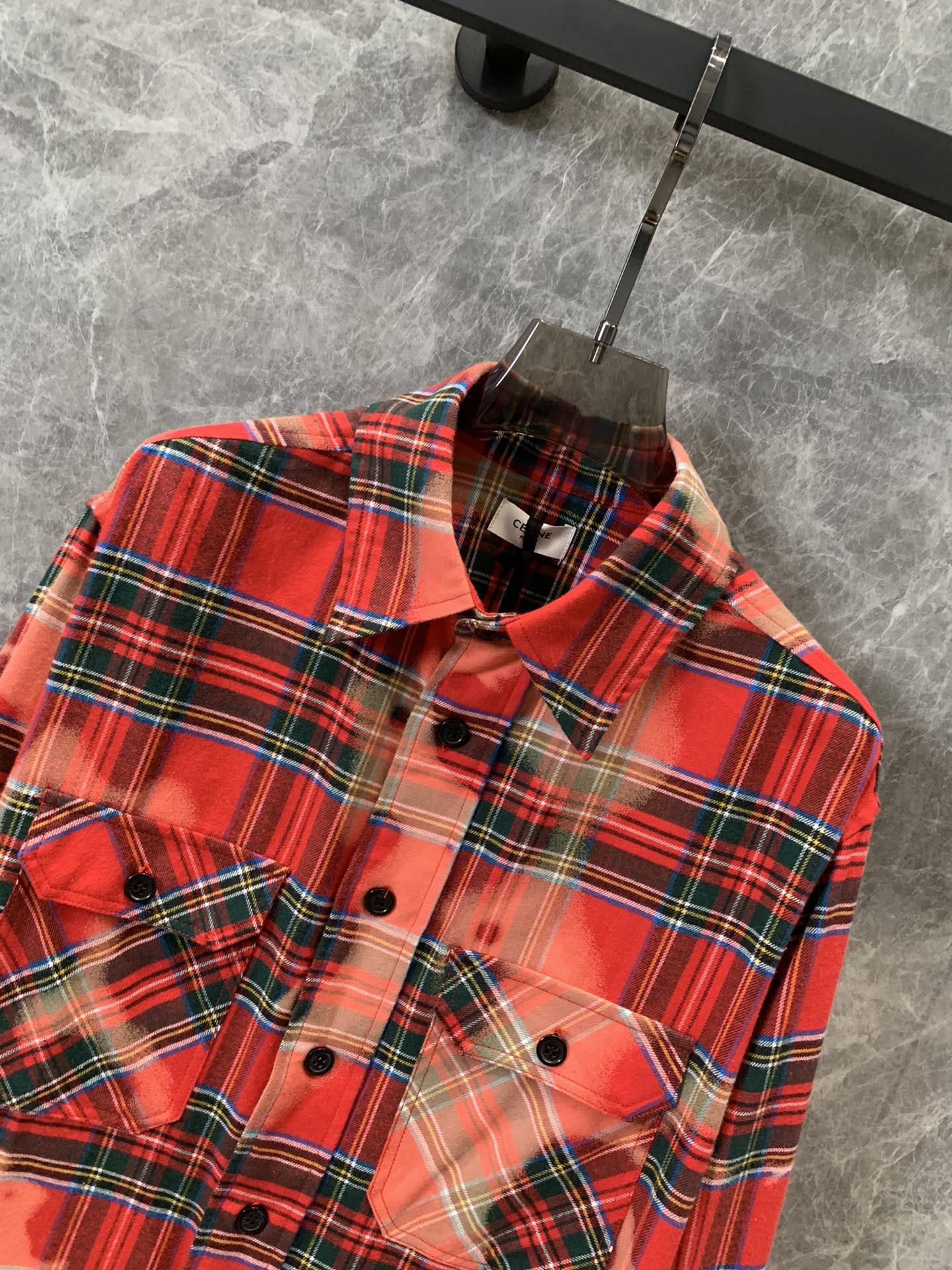 Новая клетчатая рубашка с воротником и длинными рукавами Celine 2404-24ss весна/лето