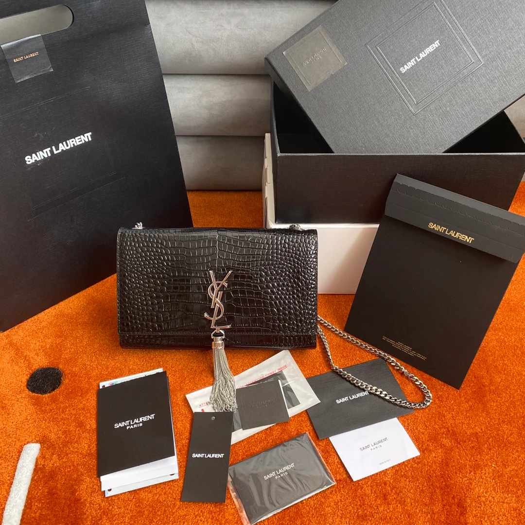 Сумка YSL Kate с цепочкой и крокодиловым принтом - Средний размер - 9