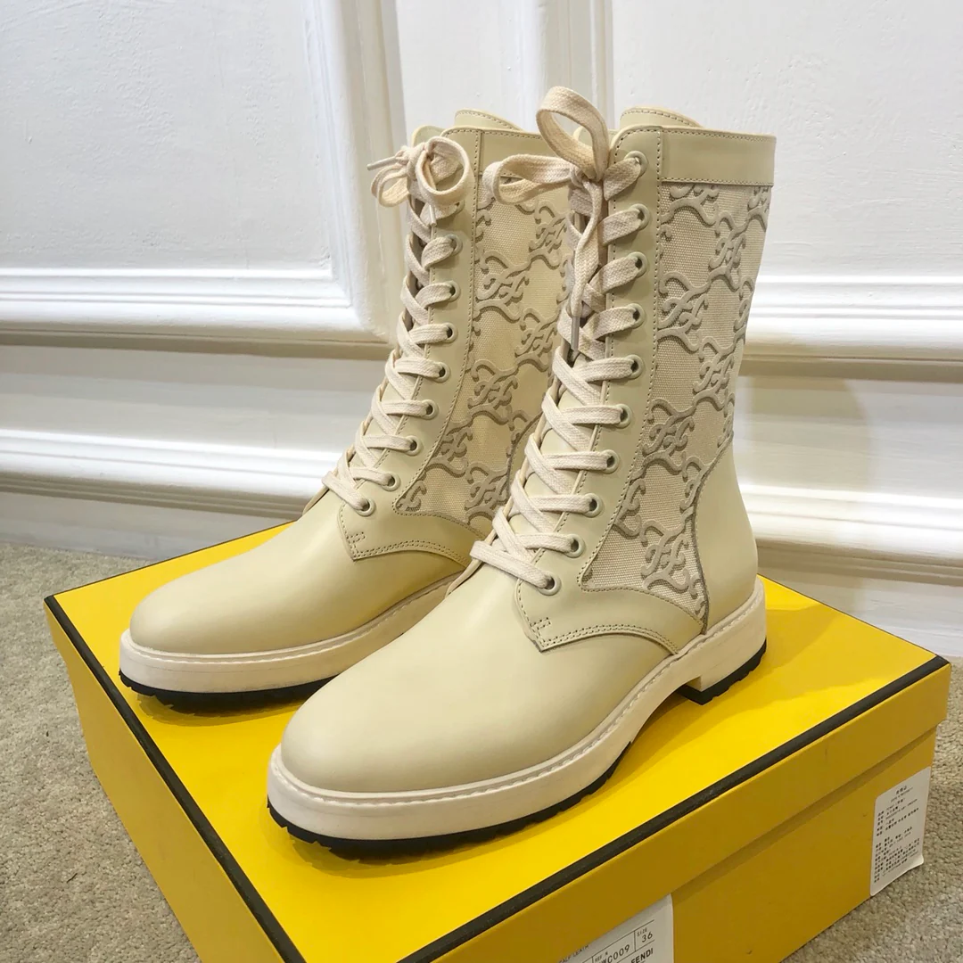 Fendi - Ботинки-панамки анатомической формы - Высокие сапоги - Белый абрикосовый