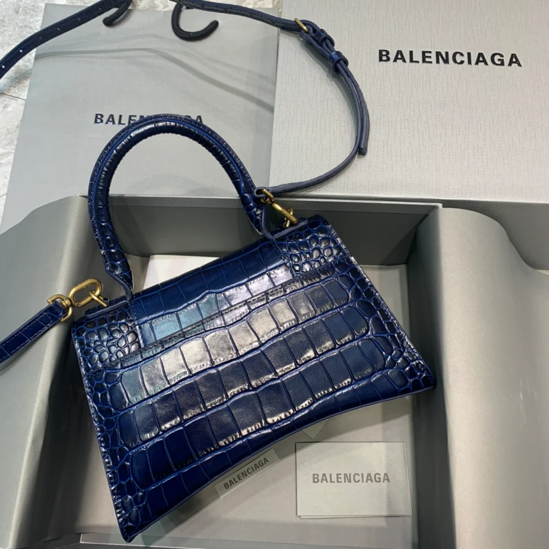 Сумка Balenciaga Hourglass – темно-синяя с крокодиловым принтом
