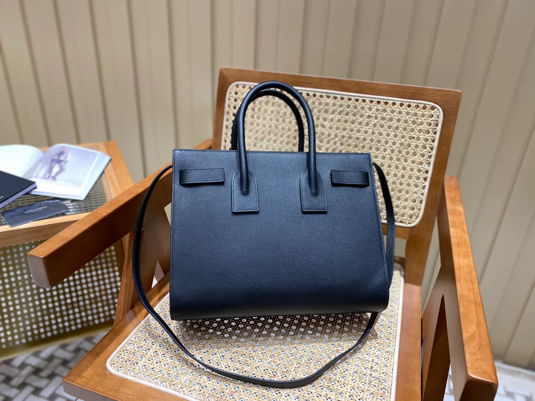 Сумка-гармошка YSL Sac-de-jour с рисунком под козу - черная - 32 см