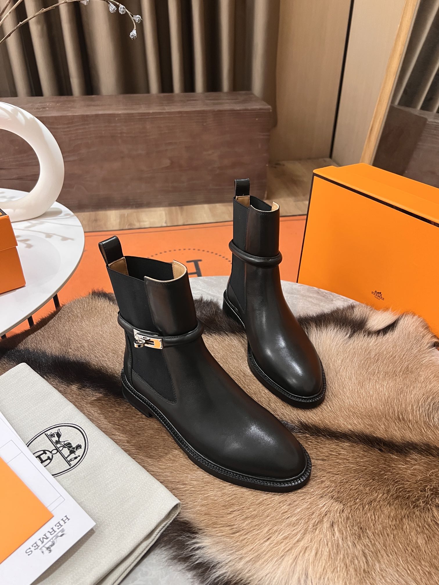 Ботинки Hermes Kelly Buckle Rider 2024 — черные