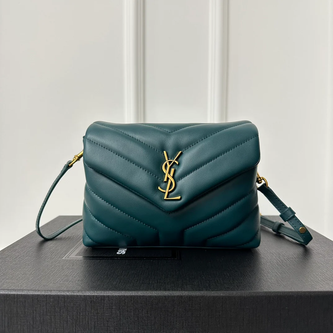 Сумка через плечо YSL Louou 20 см из джинсовой ткани - озерно-голубая.