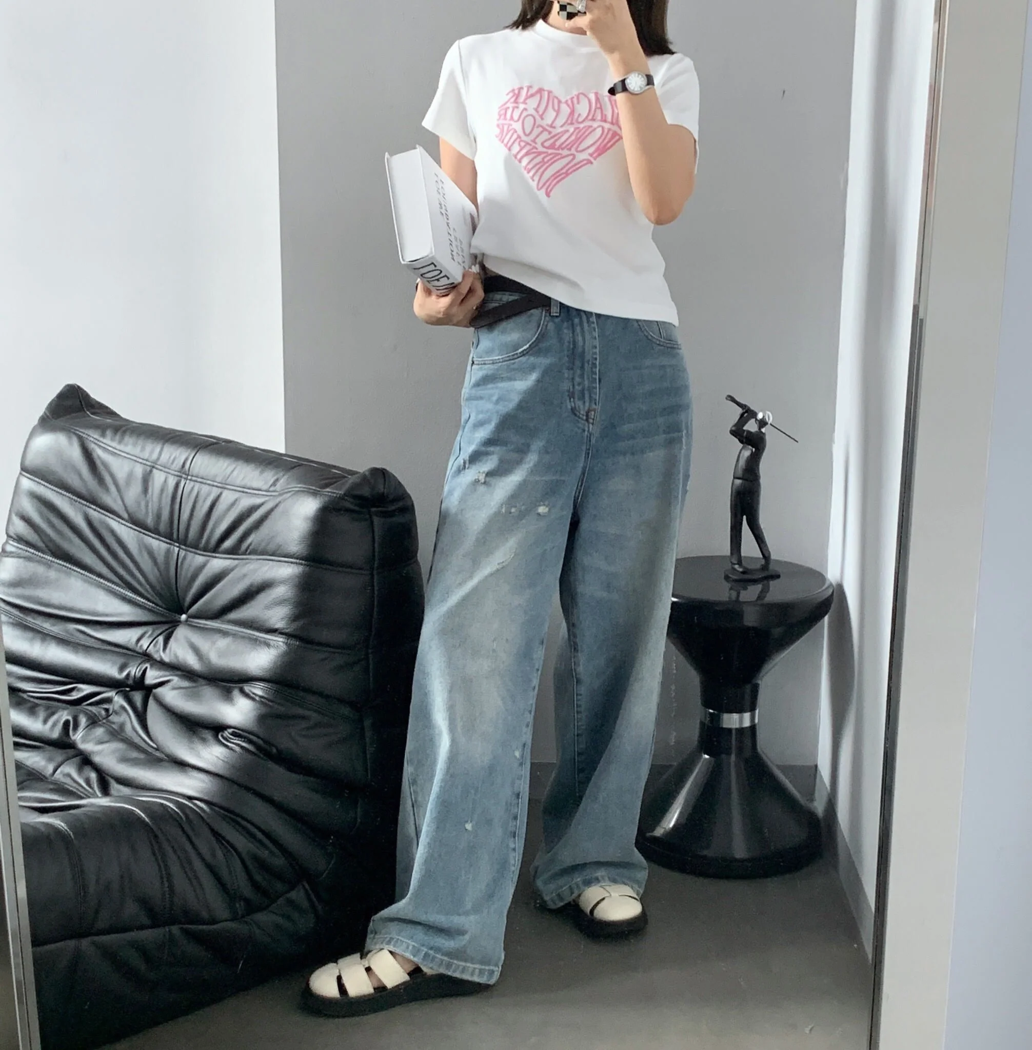 Футболка с коротким рукавом Celine-2404 с принтом в виде сердечек