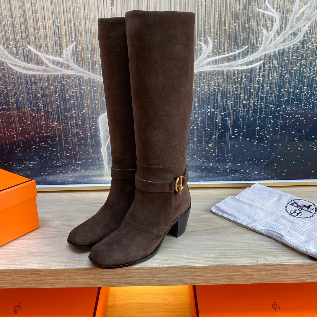 Классические высокие сапоги Hermes 2024 - коричневые