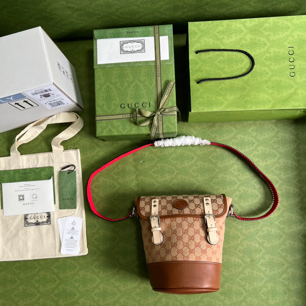 Рюкзак-ведро Gucci Ophidia, 24x27x11 см, коричневый холст.