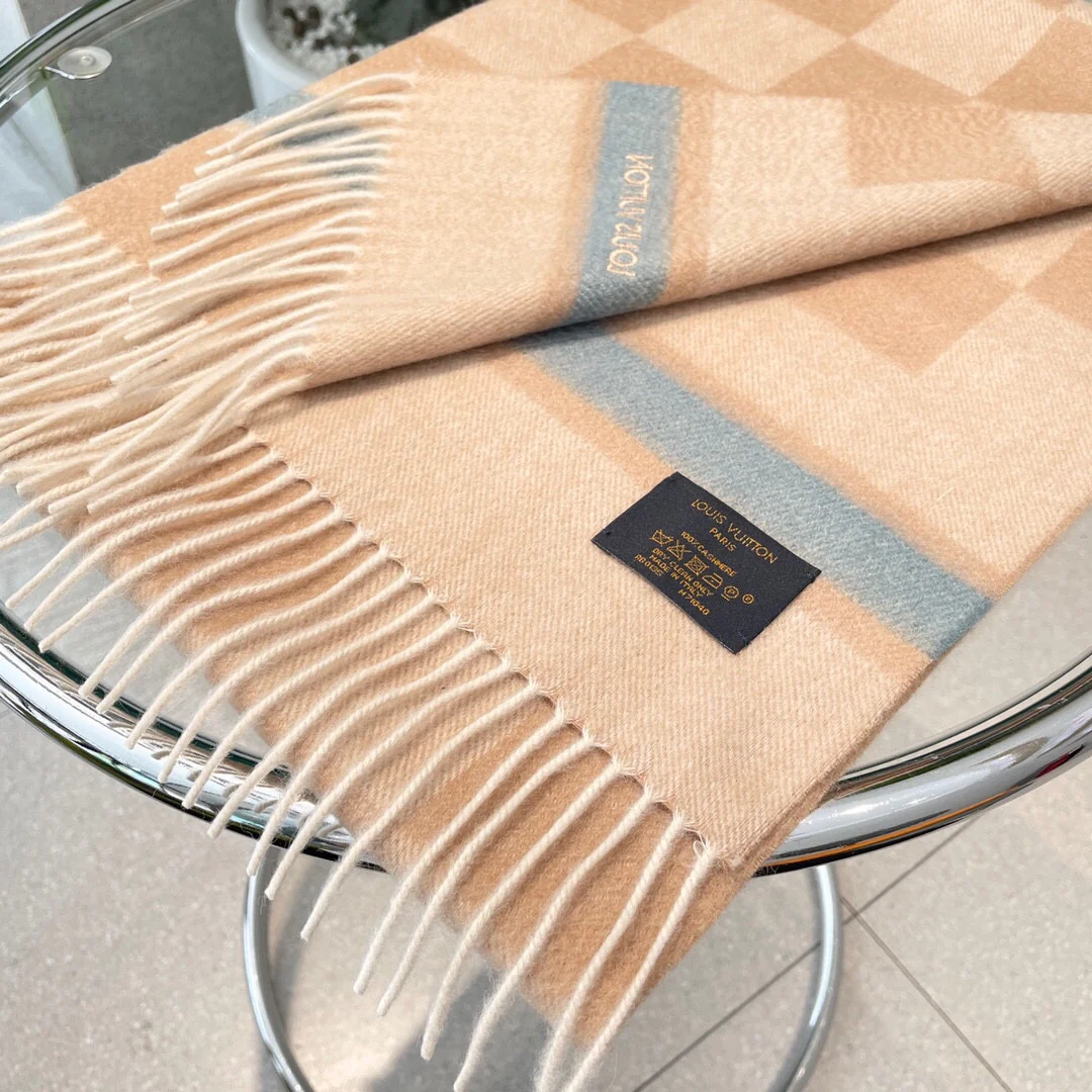 Шарф LV из чистого кашемира - 180 см - 32 см - бежевый