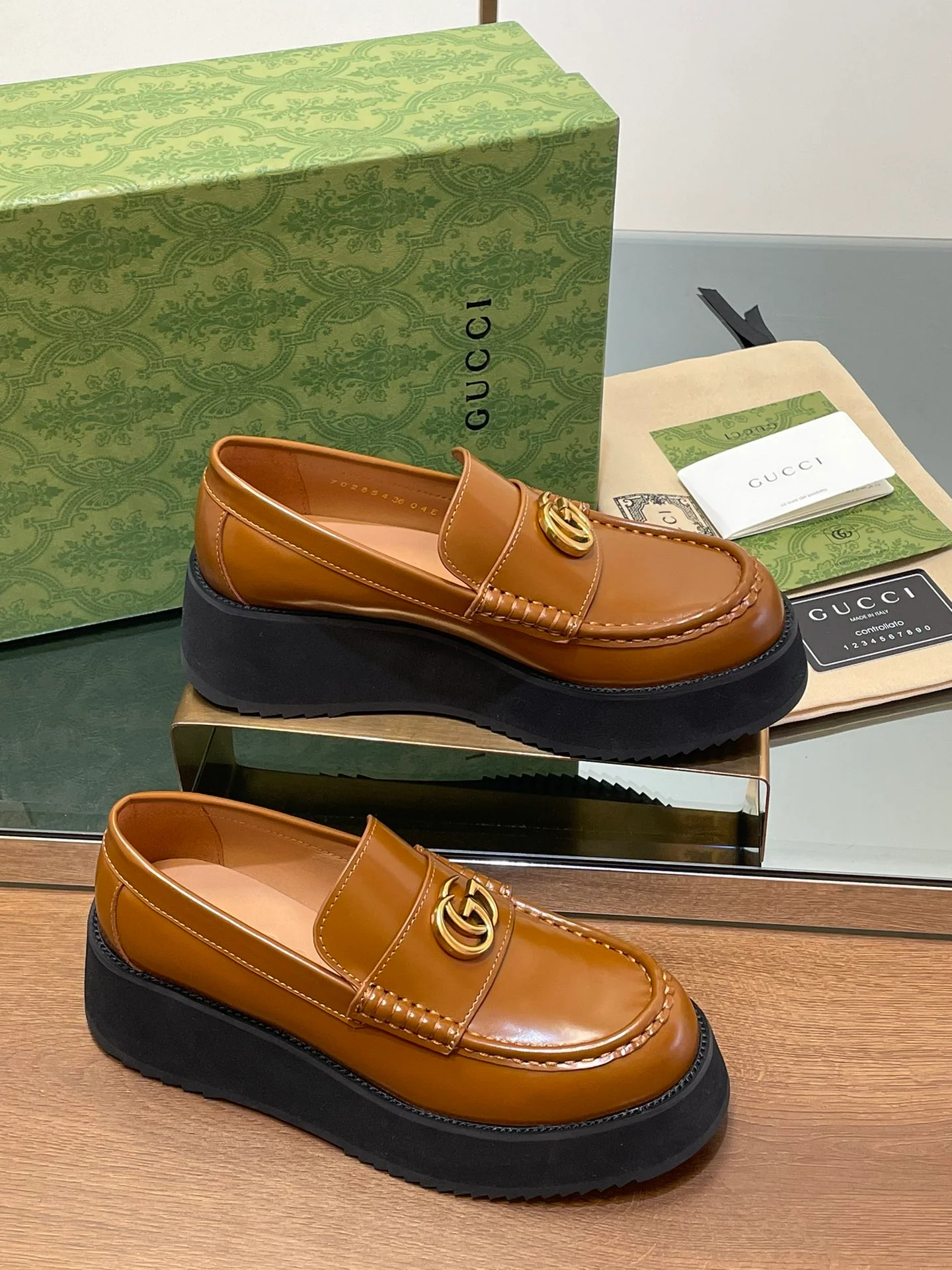 Лоферы на платформе Gucci 2024 - Кофейный цвет