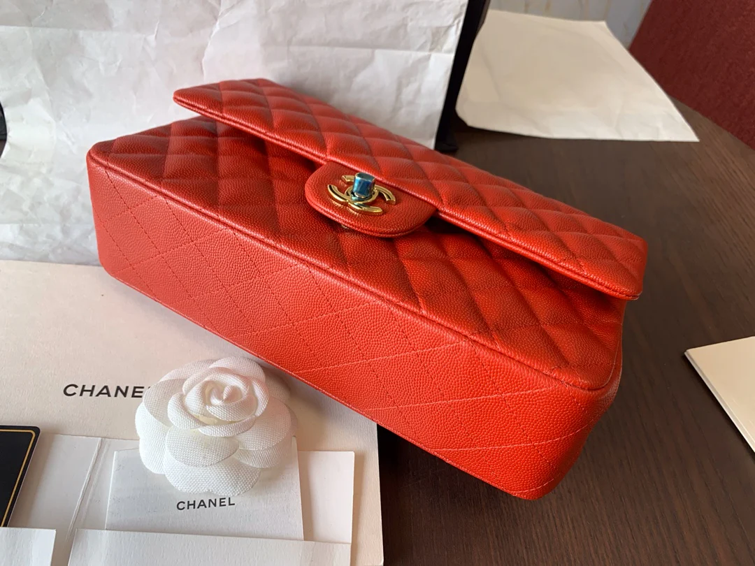 Сумка Chanel Caviar Textured Leather CF Bag - Красная - 25 см