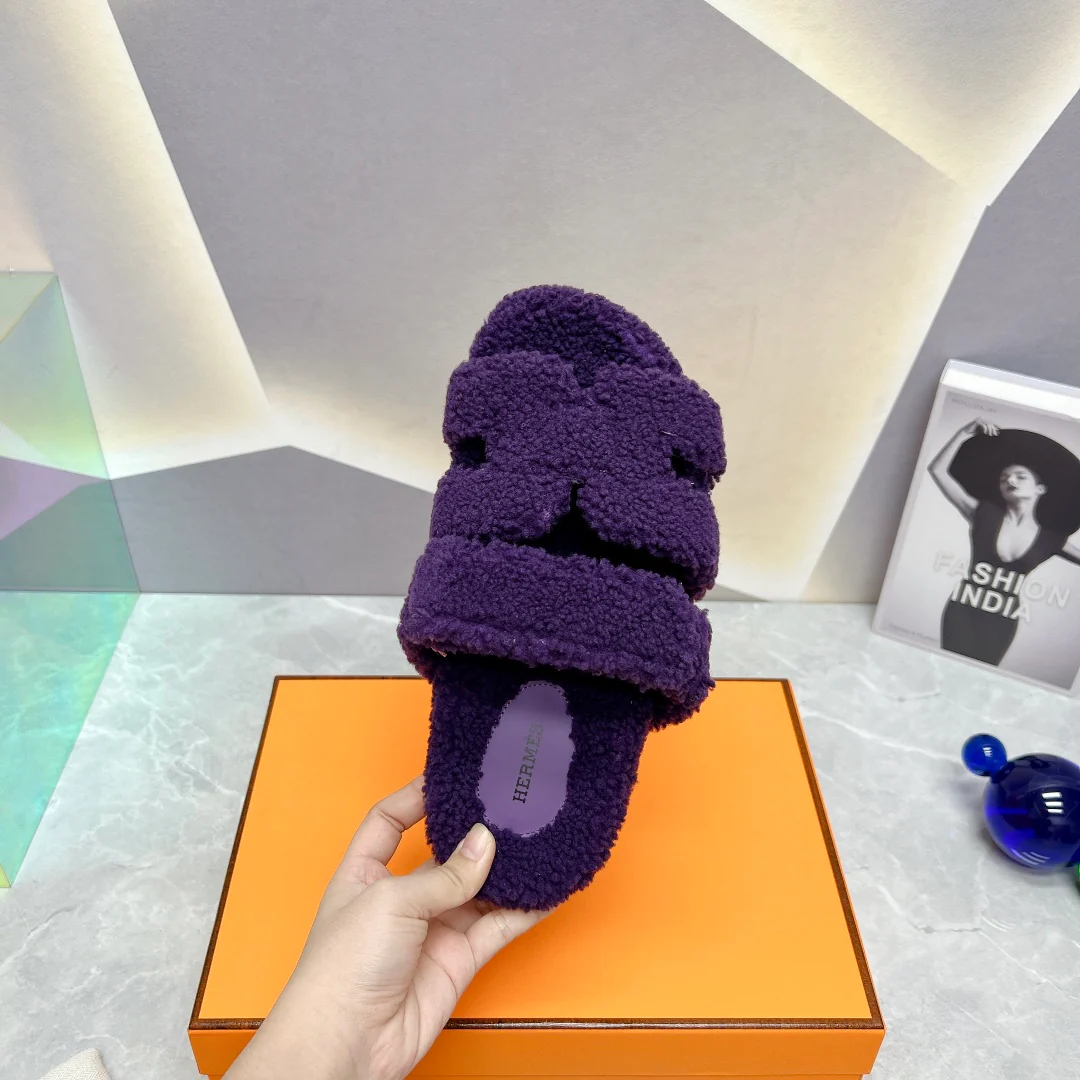 Новинка сезона осень/зима 2023 от Hermes - Дядяны тапочки - Фиолетовые