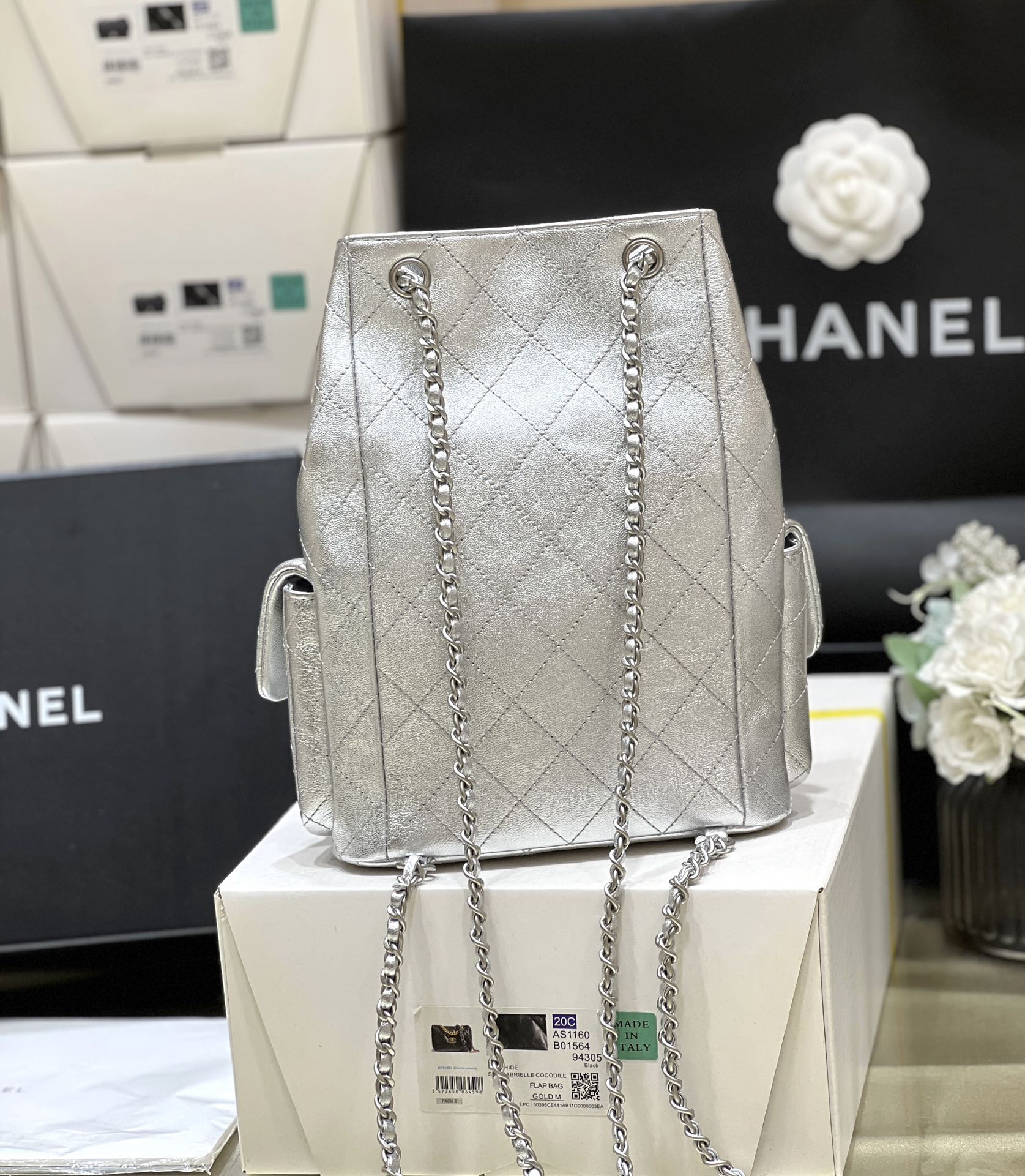 Рюкзак Chanel с двумя карманами - серебристый