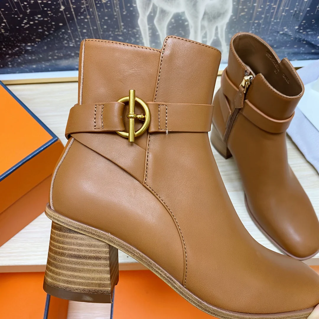 Ботильоны Hermes 2024 - коричневые