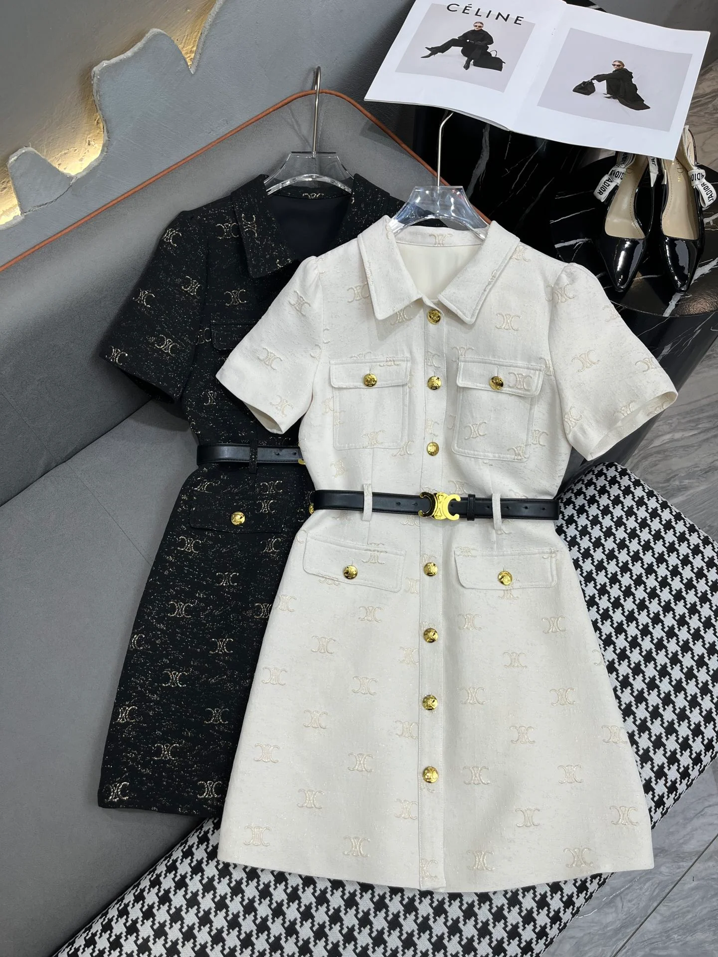 Платье Celine 2403-24ss весна/лето, новое, с отворотом, черное.