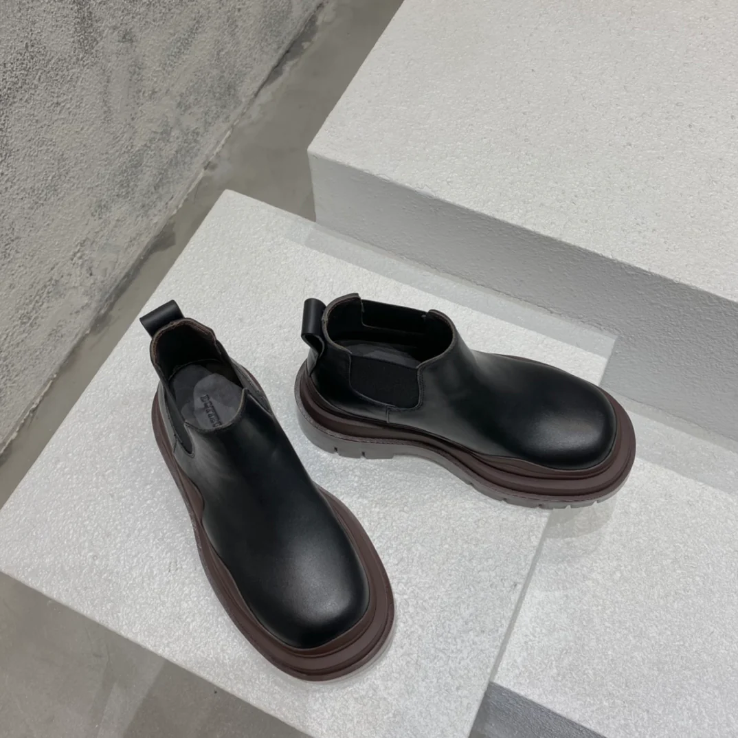 BV-22ss - Британские ретро-ботинки до щиколотки - Унисекс - Черные с коричневой подошвой