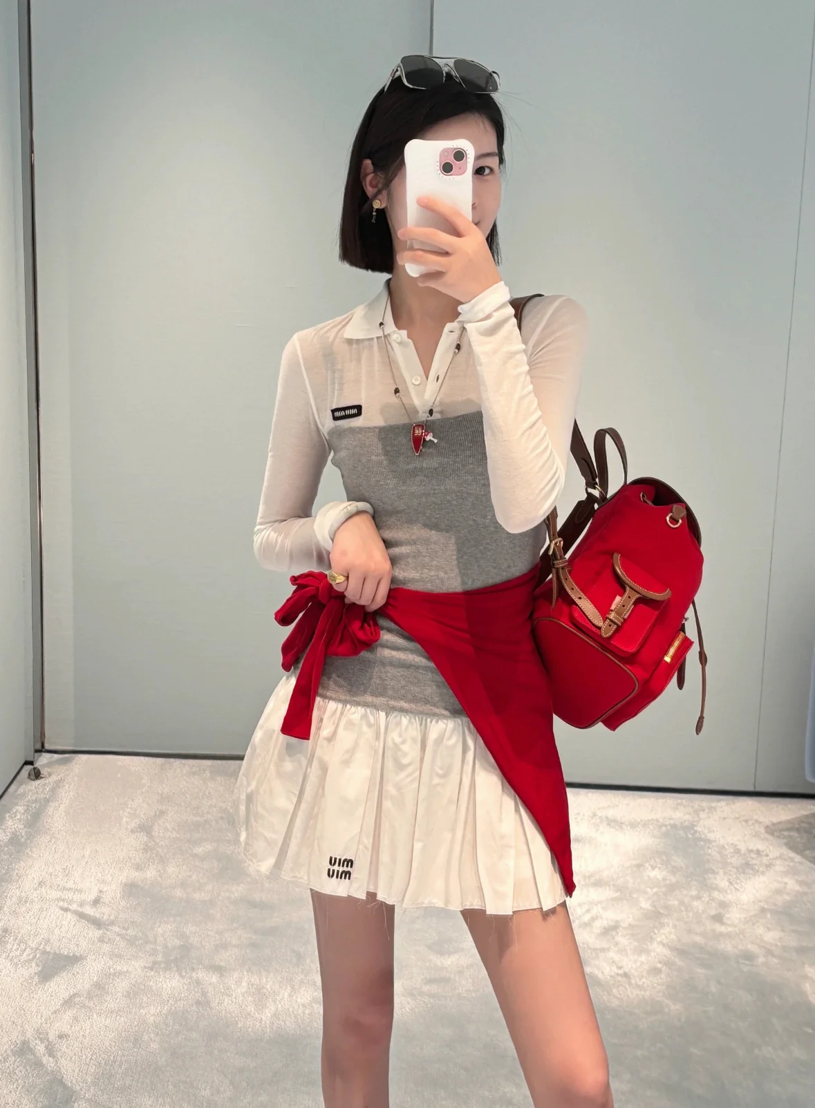 Рюкзак Miu Miu из канваса и кожи — красный (образ представлен отдельно)