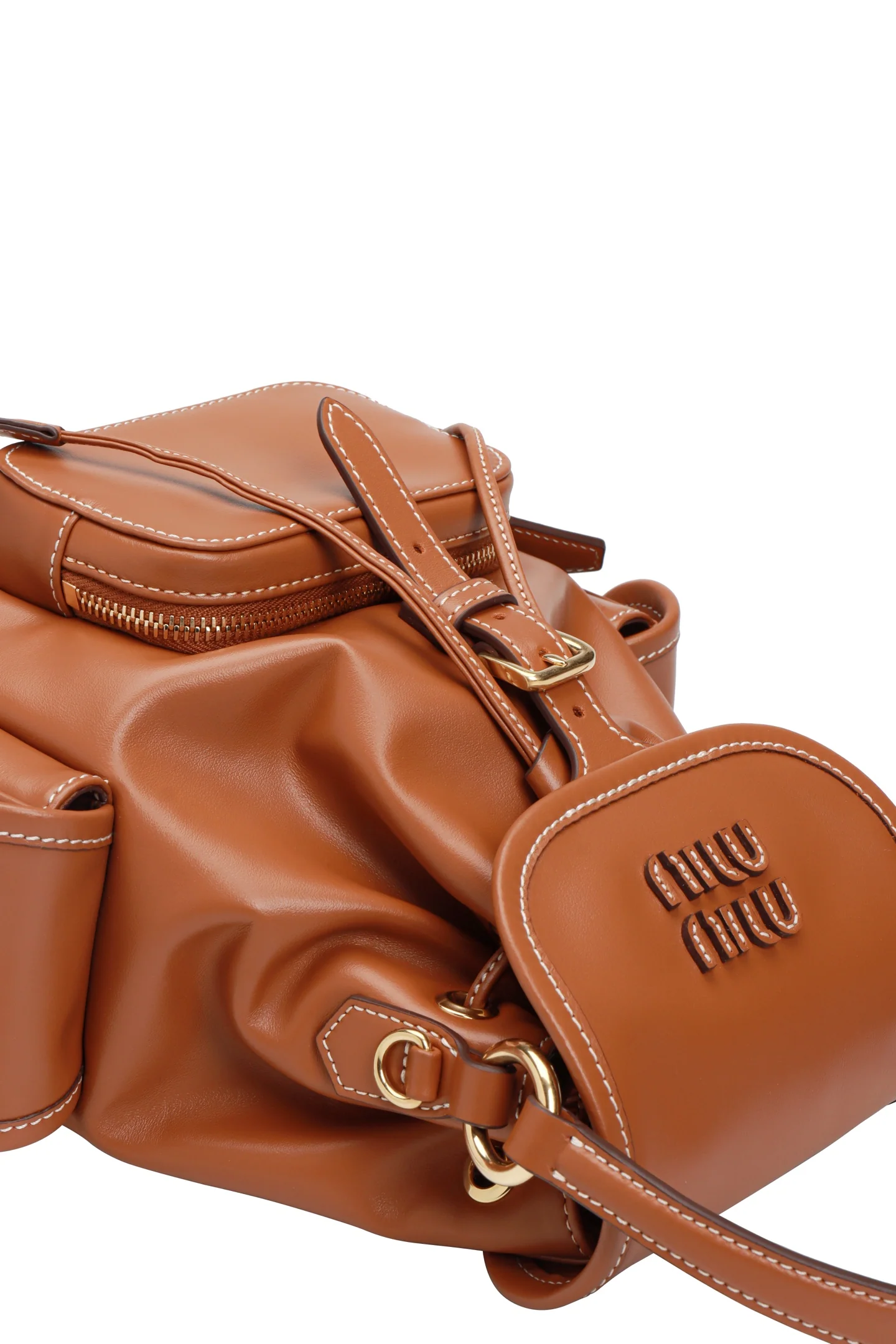 Рюкзак Miu Miu из канваса и кожи, маленький, коньячный.