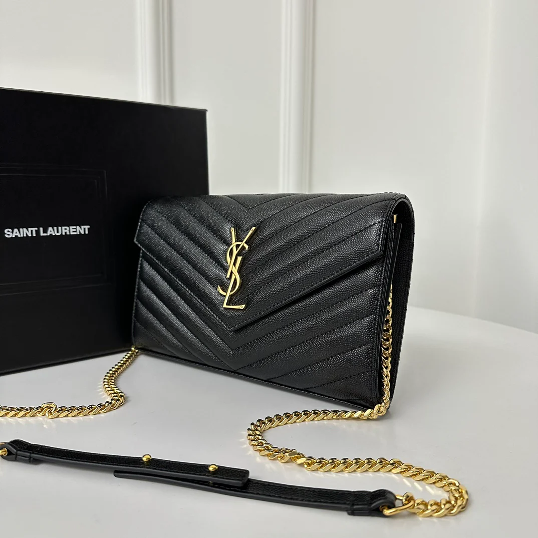 YSL Monogram Caviar WOC - черный с золотой фурнитурой - 22 см