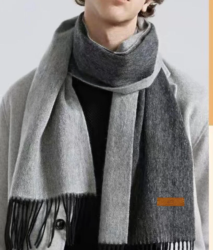 Двусторонний кашемировый шарф Hermes - 180-30 см - Изысканный монгольский кашемир - Темно-серый