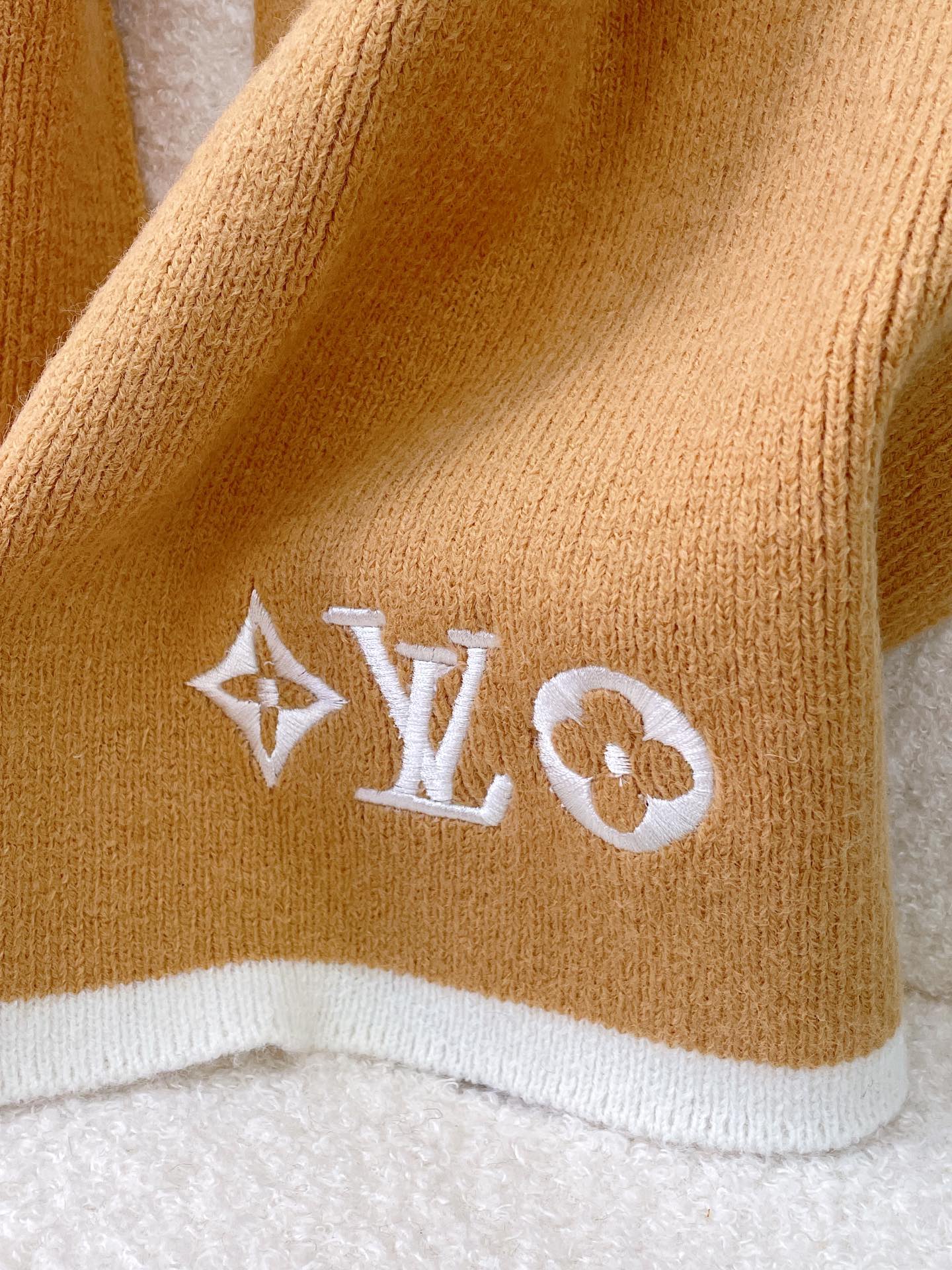 LV - Кашемировый вязаный шарф премиум-класса - 35 см - 200 см - Абрикосовый