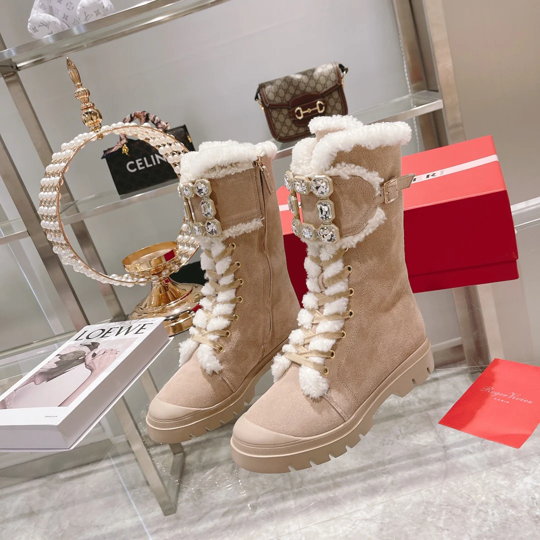 Ботильоны на шнуровке из овчины и замши с пряжкой из страз