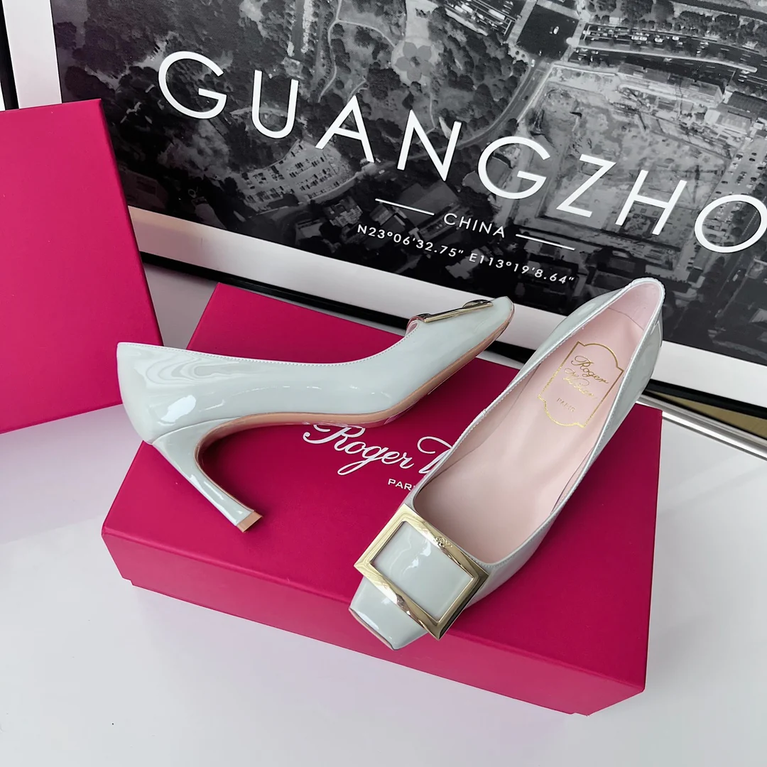 Туфли RV - классические туфли на высоком каблуке - 7-5 см - серо-голубые