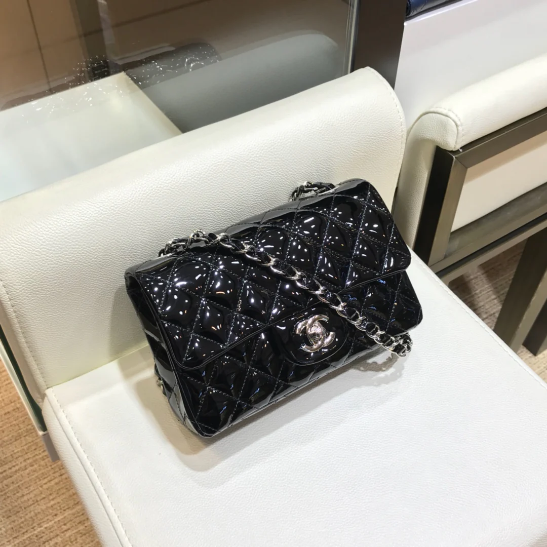 Сумка Chanel CF - лакированная кожа - серебряная цепочка - 25 см - 1