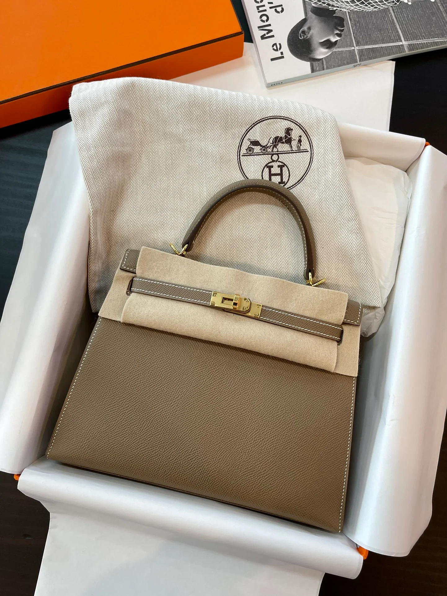 Hermes Kelly 25 Epsom 18 Elephant Grey Gold Buckle
