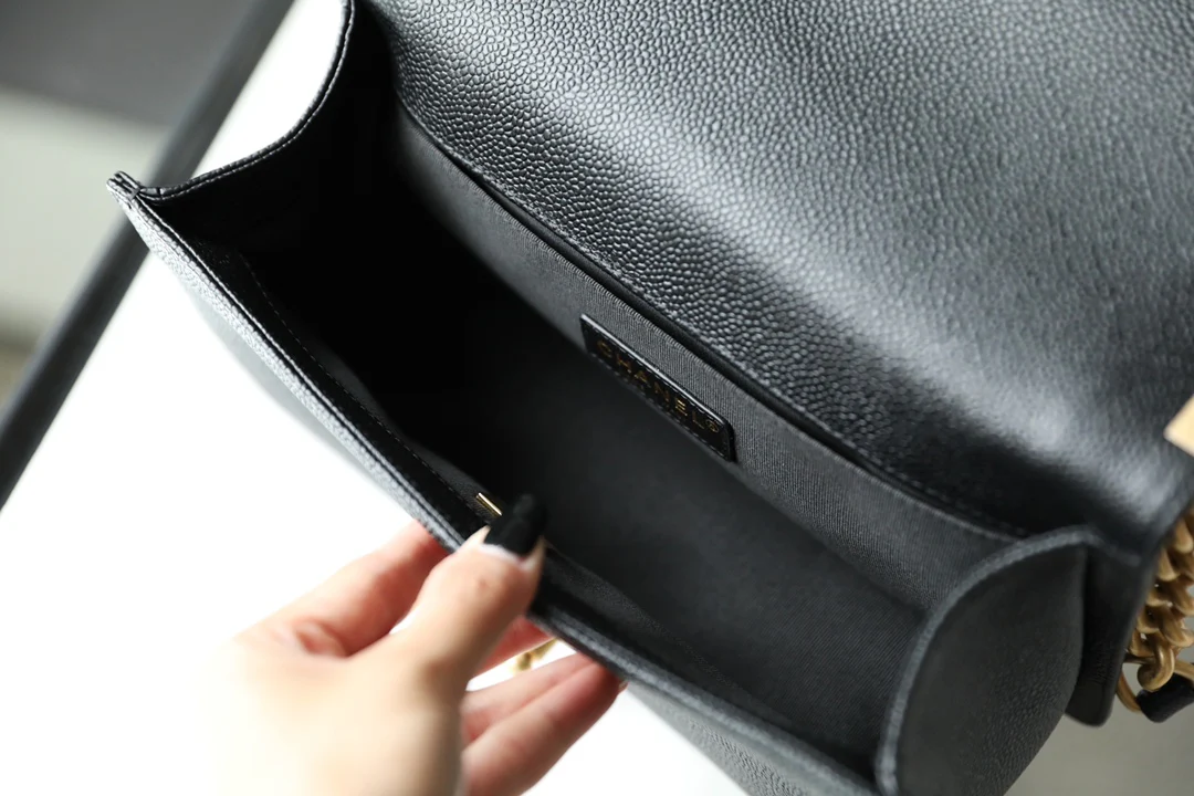 Chanel Le Boy Crystal Diamond Pattern Caviar - Medium - Black Gold