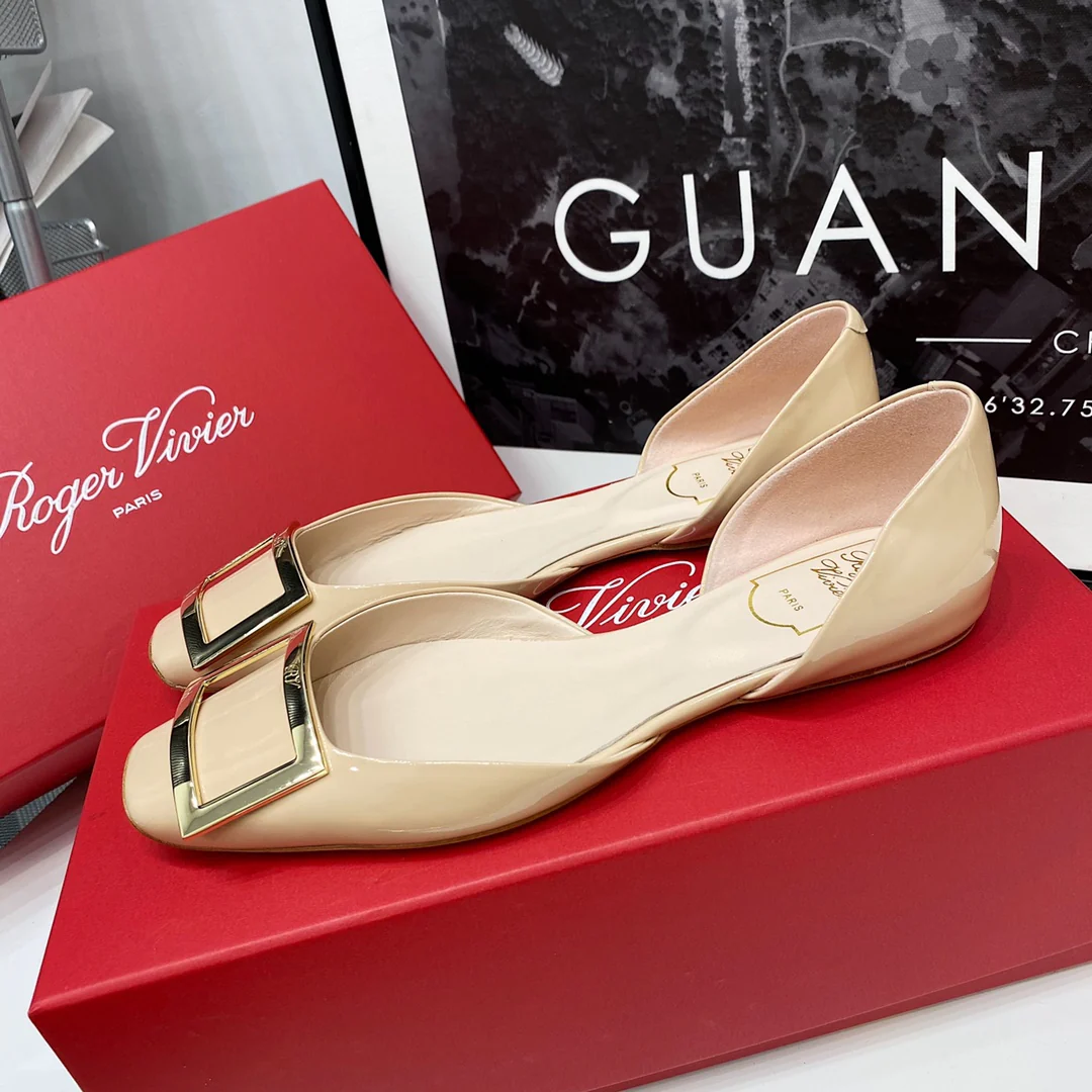 RV - Плоская подошва, открытый квадратный носок - Телесно-розовый