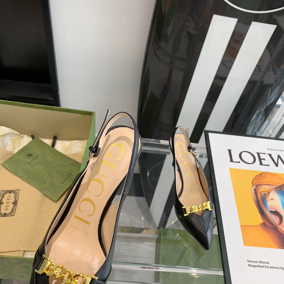 Туфли на высоком каблуке Gucci в стиле ретро с острым носком - 2