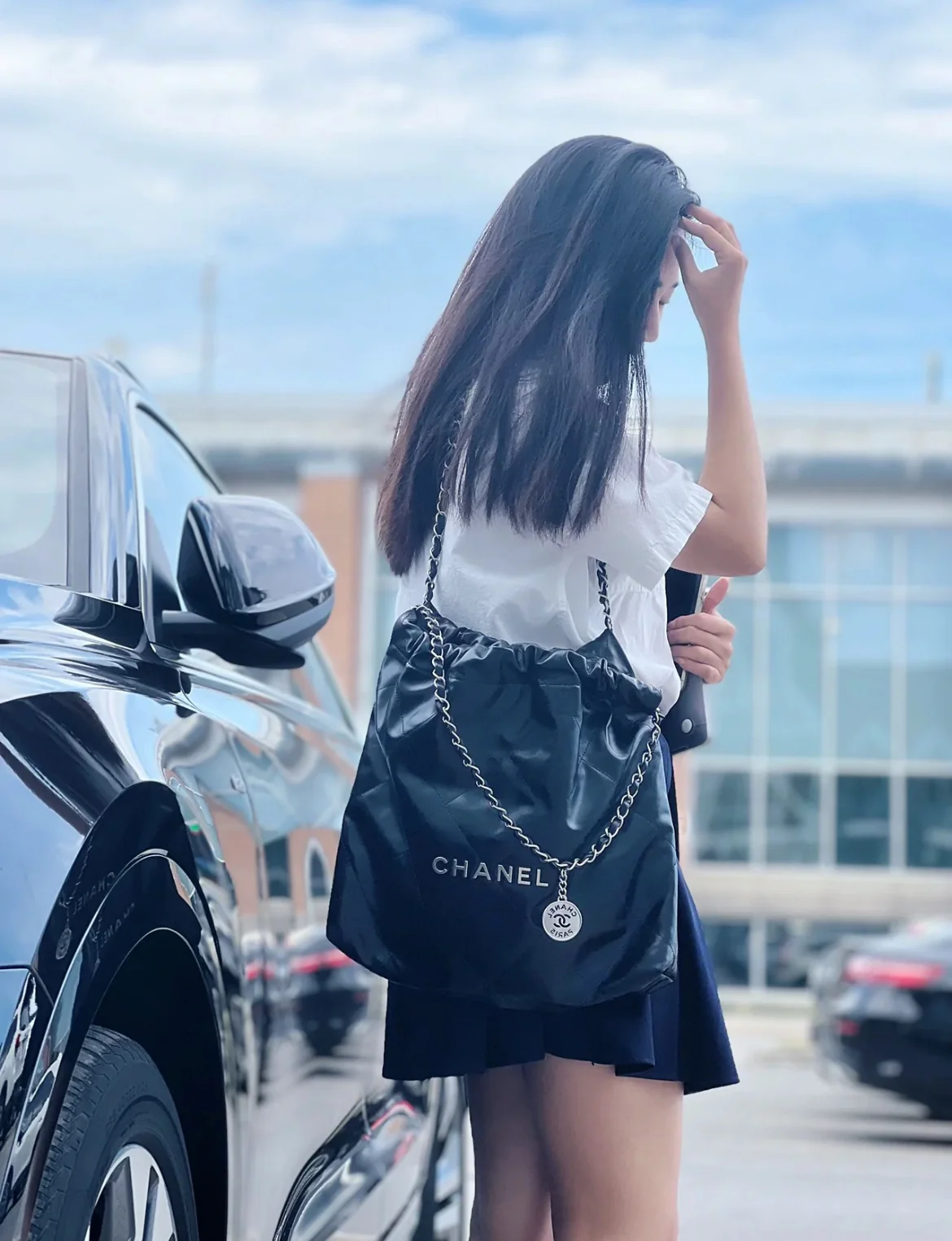 Сумка Chanel 22p 22bag, маленькая, черная, с серебряной пряжкой - 1 шт.
