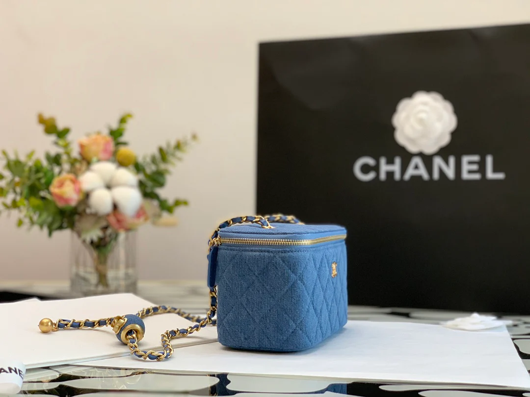 Chanel - Джинсовый золотой шарик - Квадратная коробка - Темно-синий