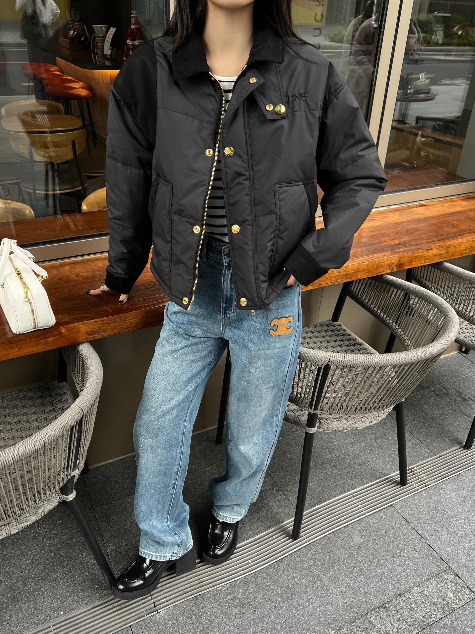 Утепленная куртка Celine-2403 из черного вельвета