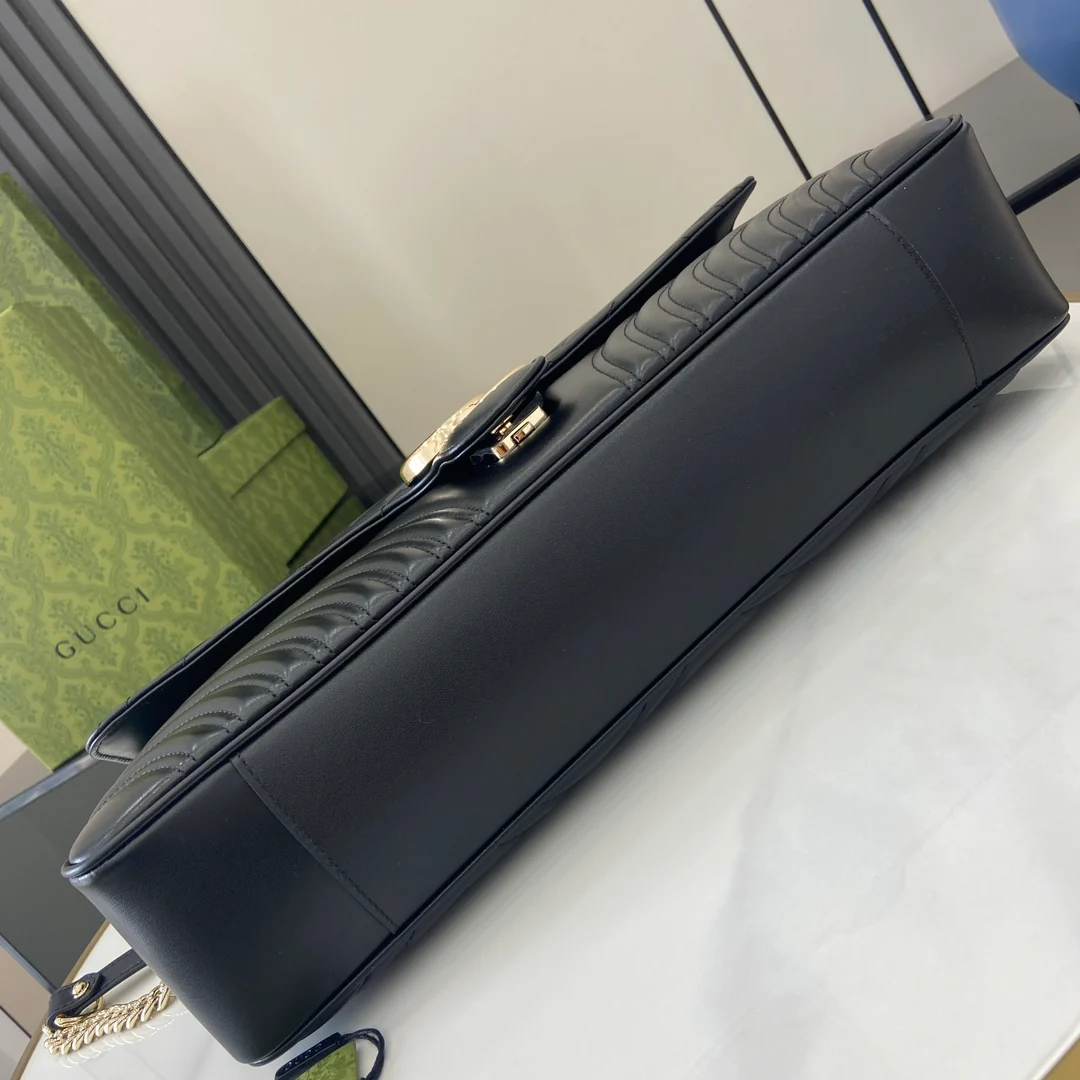 Сумка Gucci Marmont на цепочке - черная, 40 см.