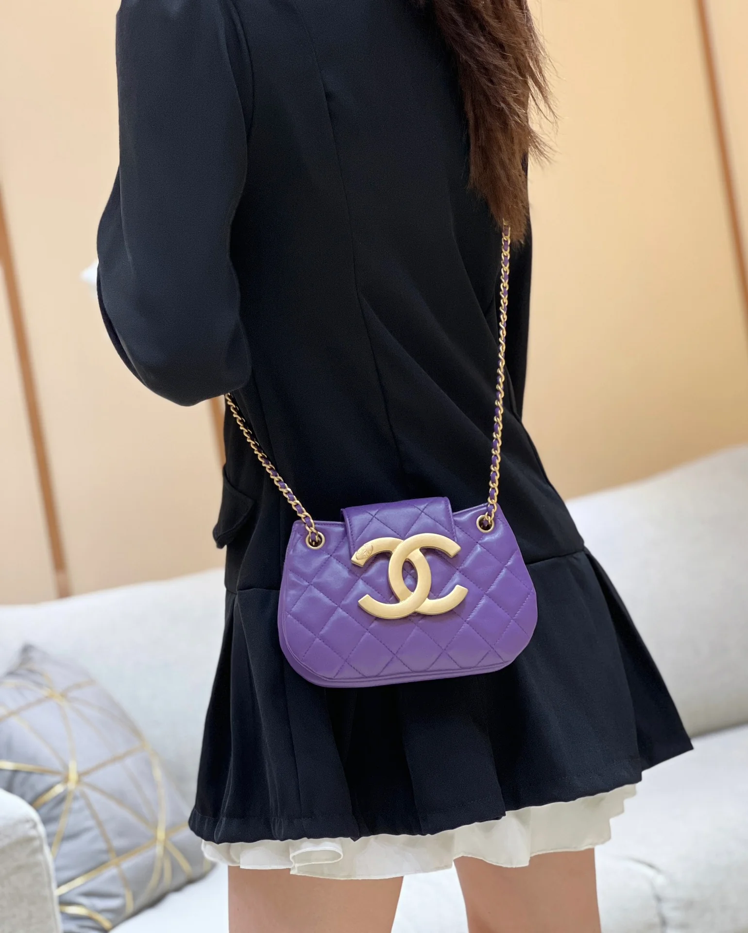 Новая коллекция Chanel ?Ранняя весна? — 24c — Большая ретро-сумка Double C — Мессенджер — Фиолетовая