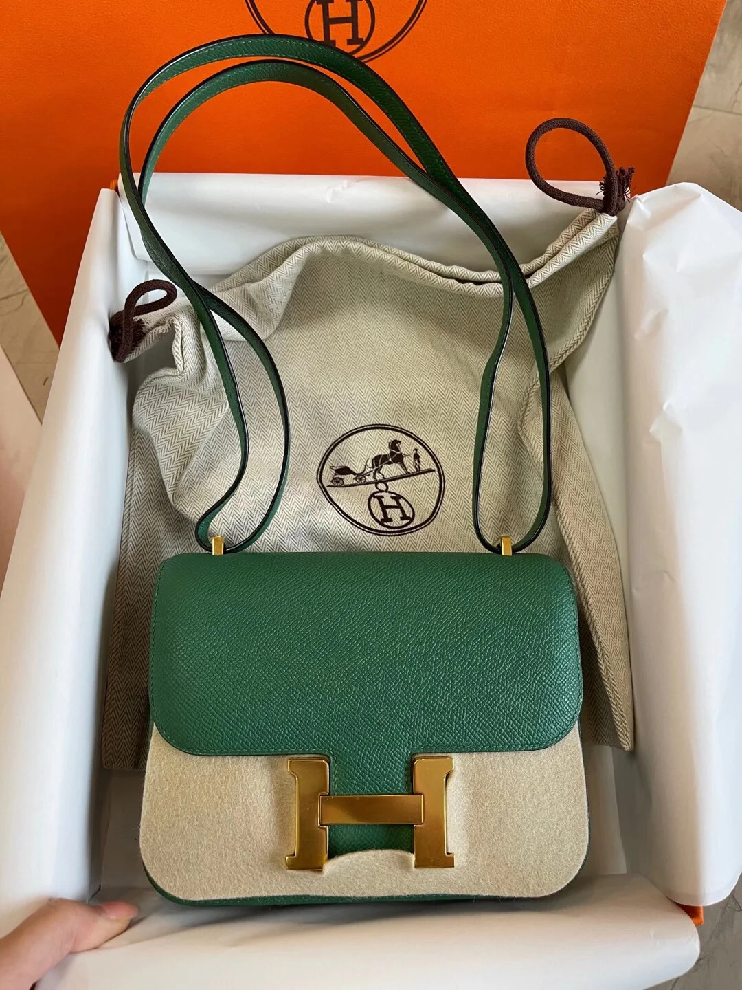 Hermes Constance 19 Epsom Mini Cactus Green with Gold Buckle