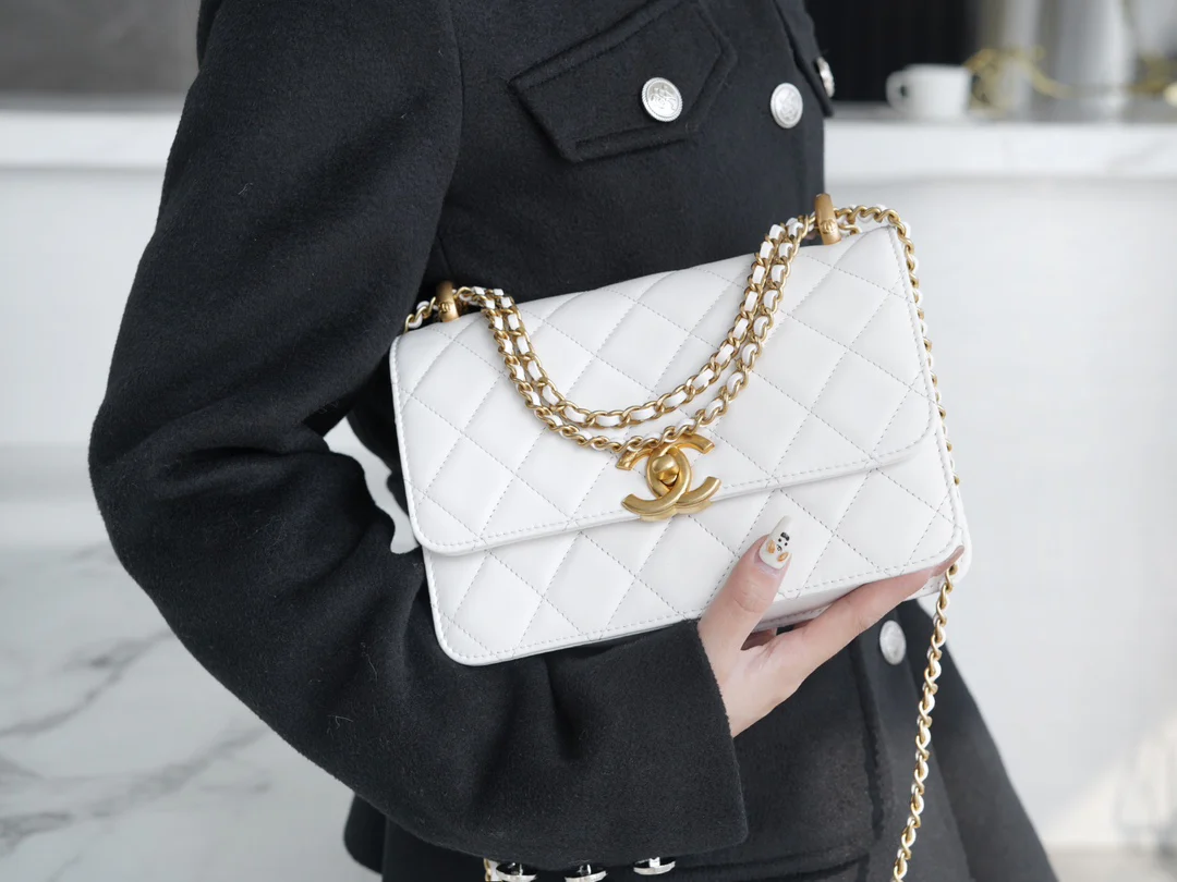 Chanel 24c Double Gold Ball CF Mini 19 White 1