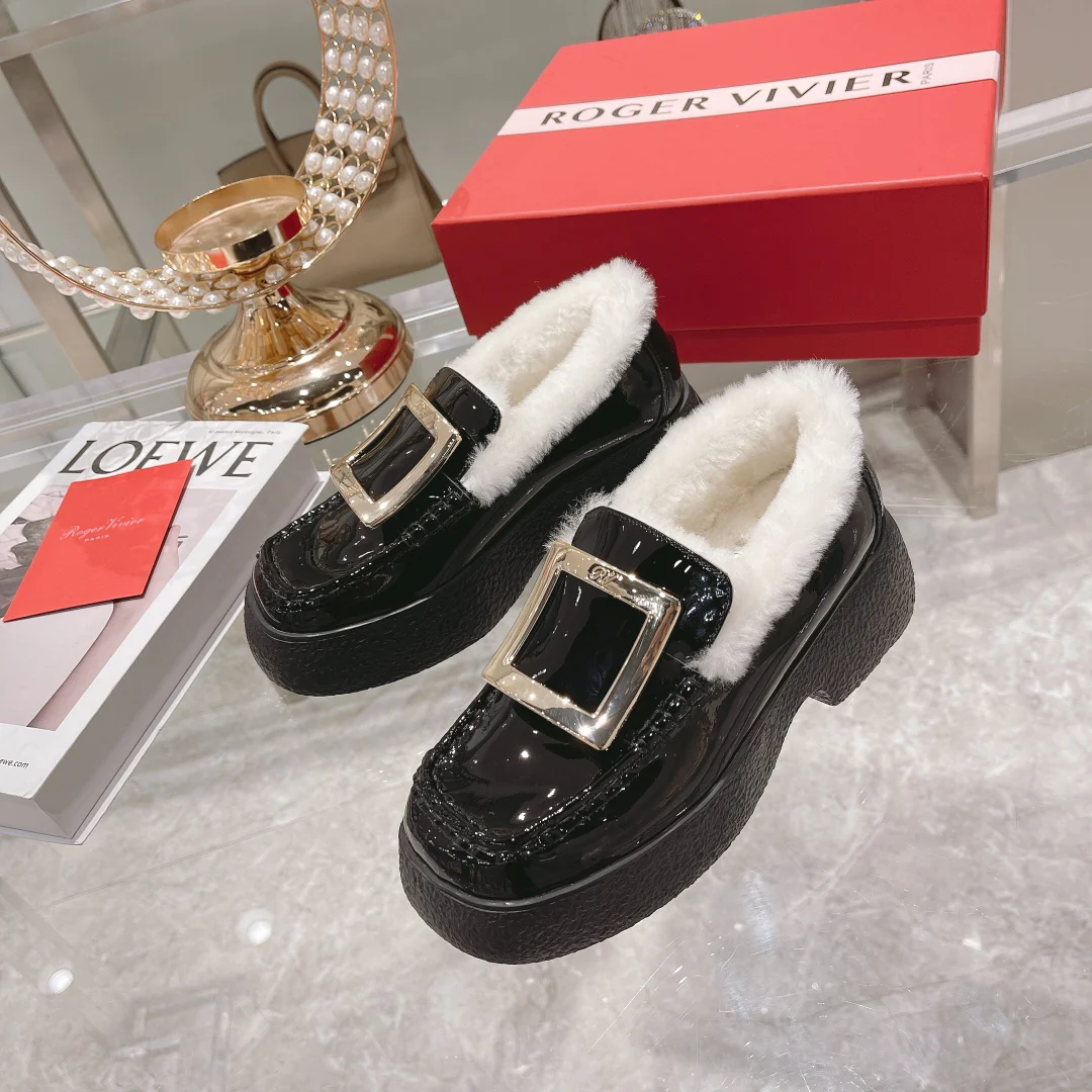 Новые флисовые лоферы на толстой подошве с квадратными пуговицами, осенне-зимняя коллекция RV.