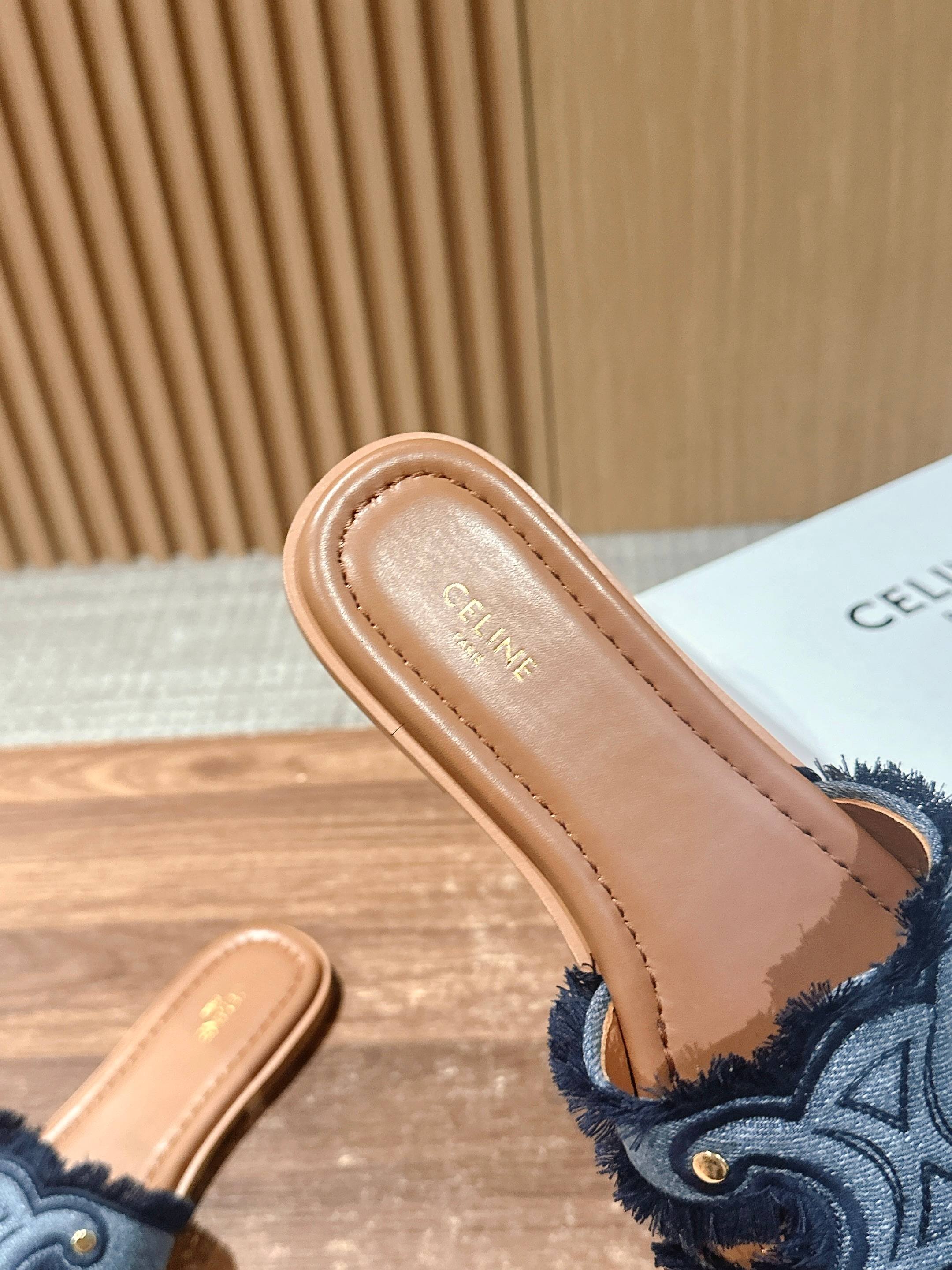 Тапочки Celine Arc de Triomphe - джинсово-синие