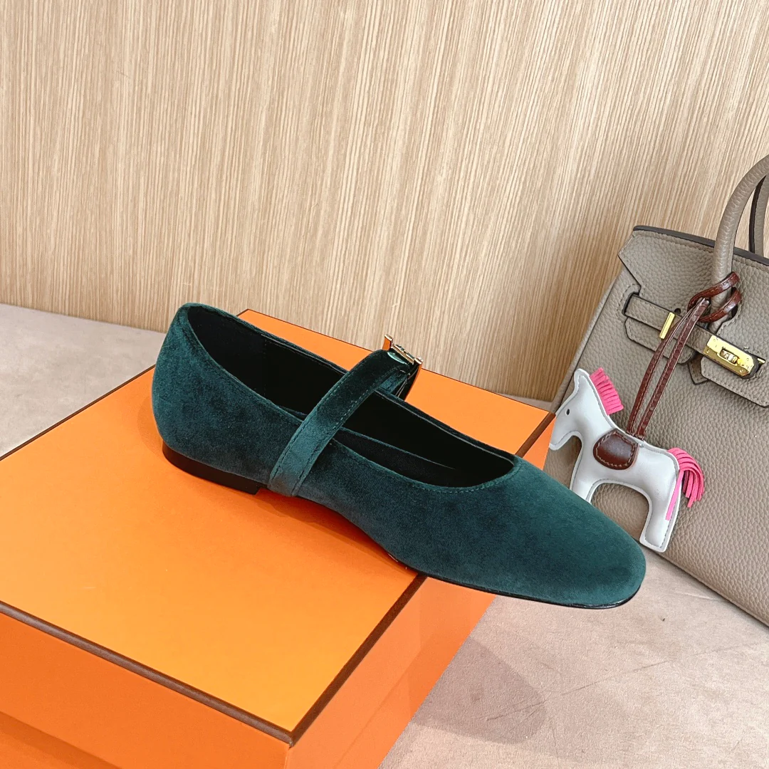 Балетки Hermes 2024 - темно-зеленые