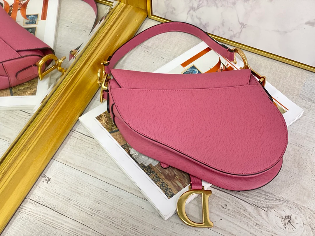 Сумка Dior Saddle Bag - с принтом пальм - большая, розовая - 25 см