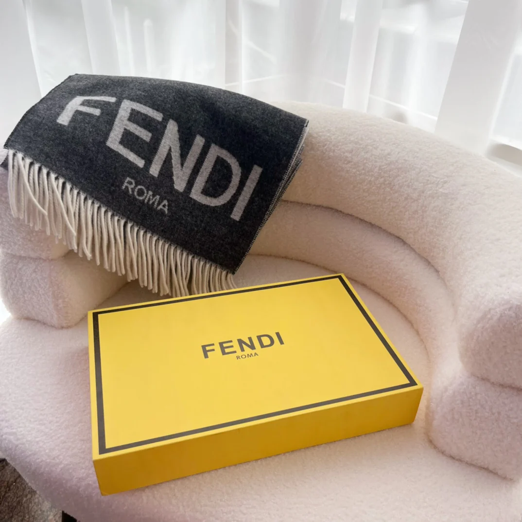 Двусторонний шарф Fendi с монограммой и градиентом - 35 см - 190 см - 78 см - Кашемир - 22 см - Шерсть - Серый