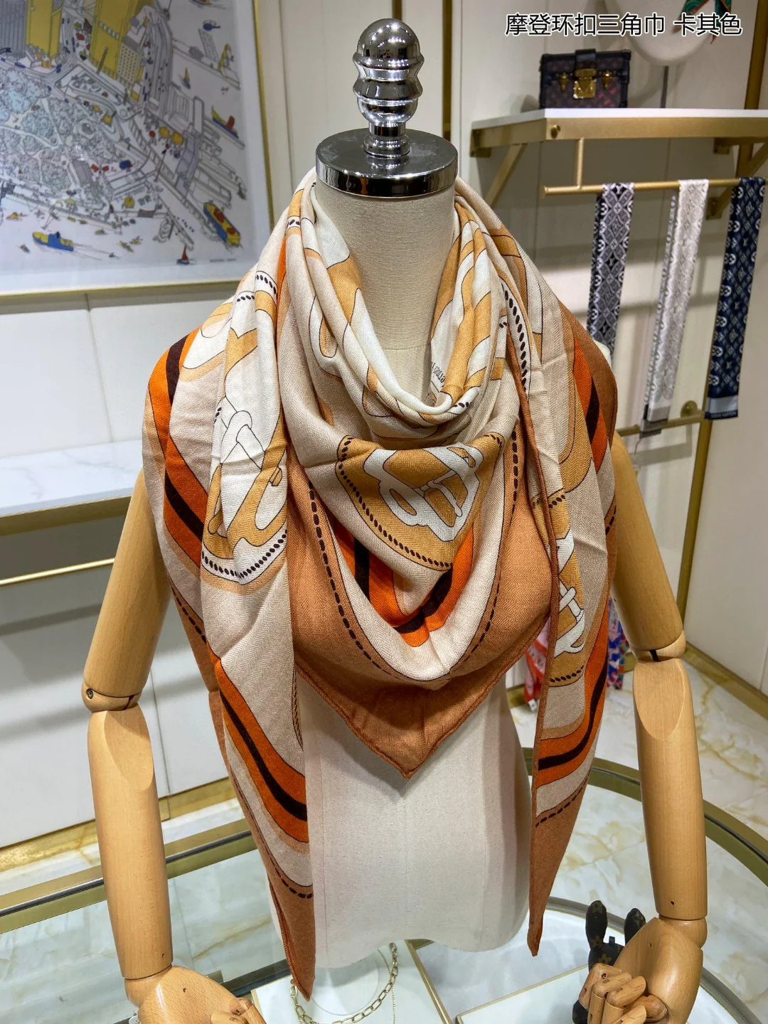 LV - Современный треугольный шарф с пряжкой - 94 - 188 - 70 - Кашемир - 30 - Шелк - Коричневый