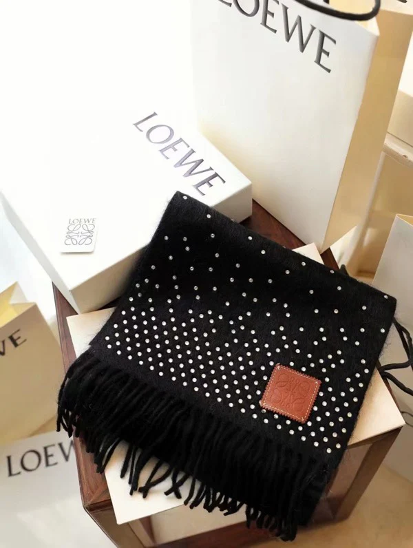 Lolwei - Длинный шарф с кожаной этикеткой и стразами - 180 см - 30 см - 90 см - Шерсть - 10 см - Кашемир