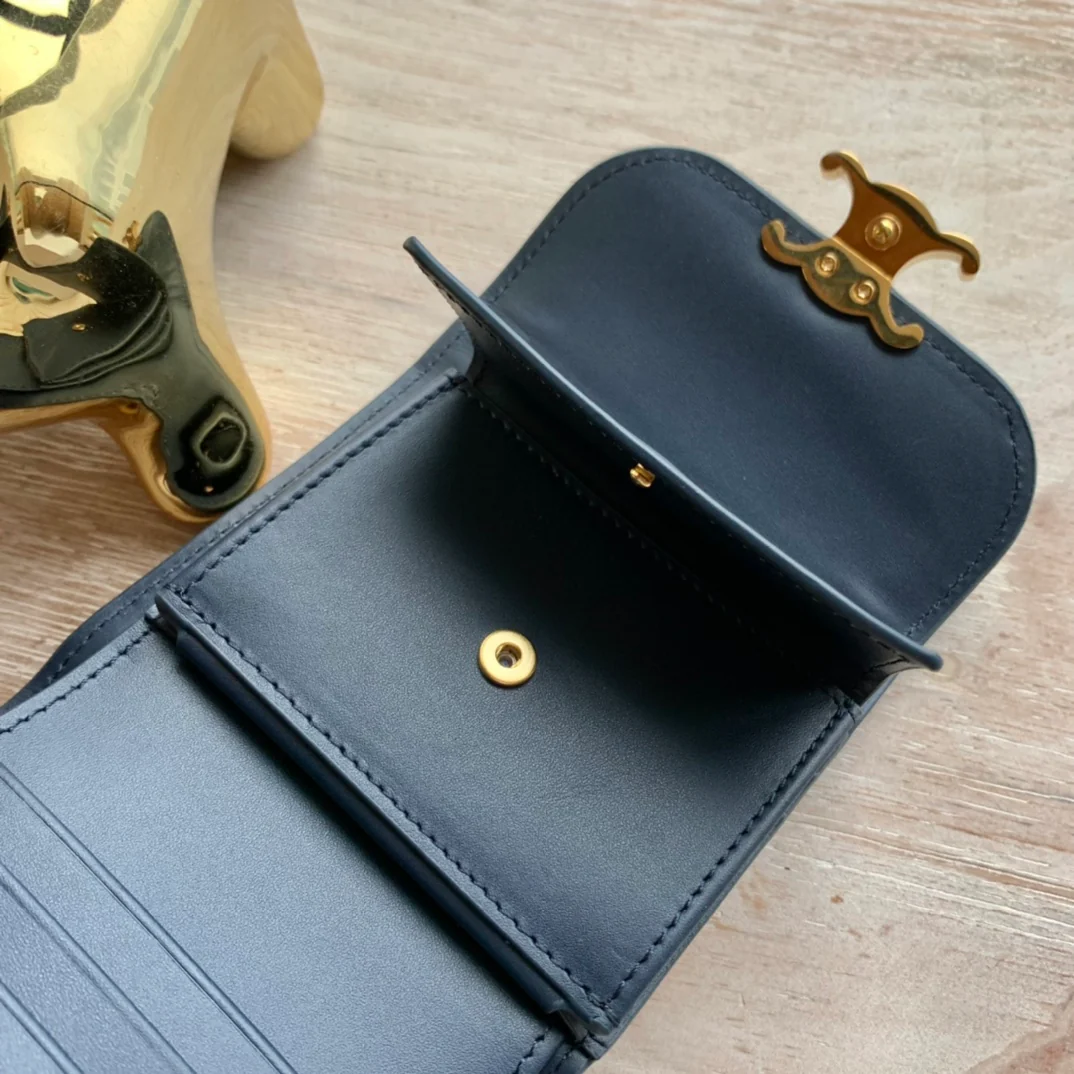 Celine 织物和牛皮革小号翻盖钱包