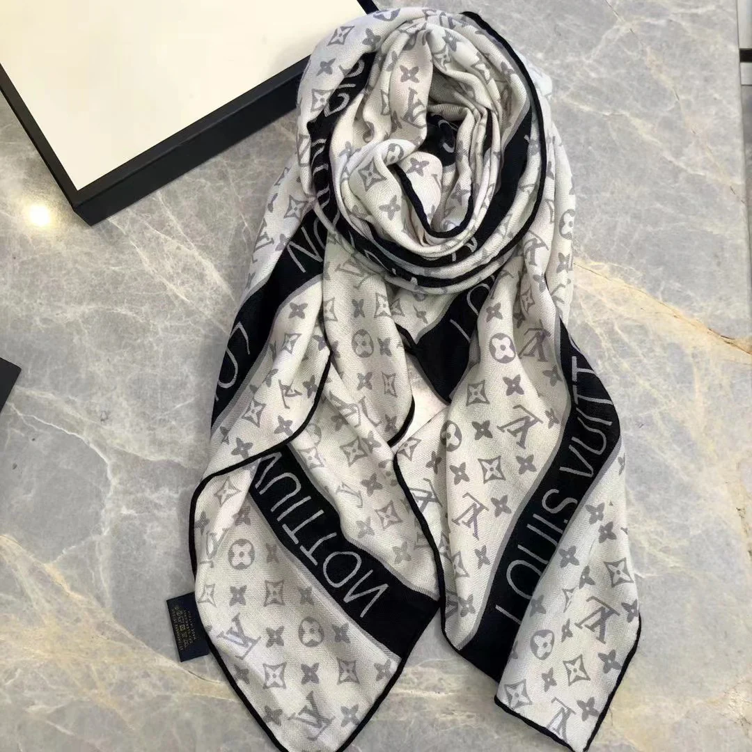 Кашемировый шарф LV в елочку - 65-200 см - 1 шт.