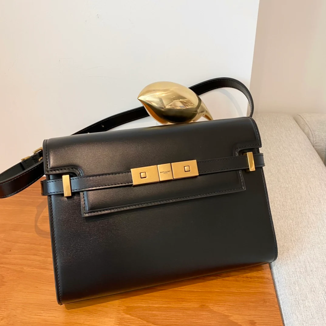 YSL Manhattan Small Black with Gold Pull