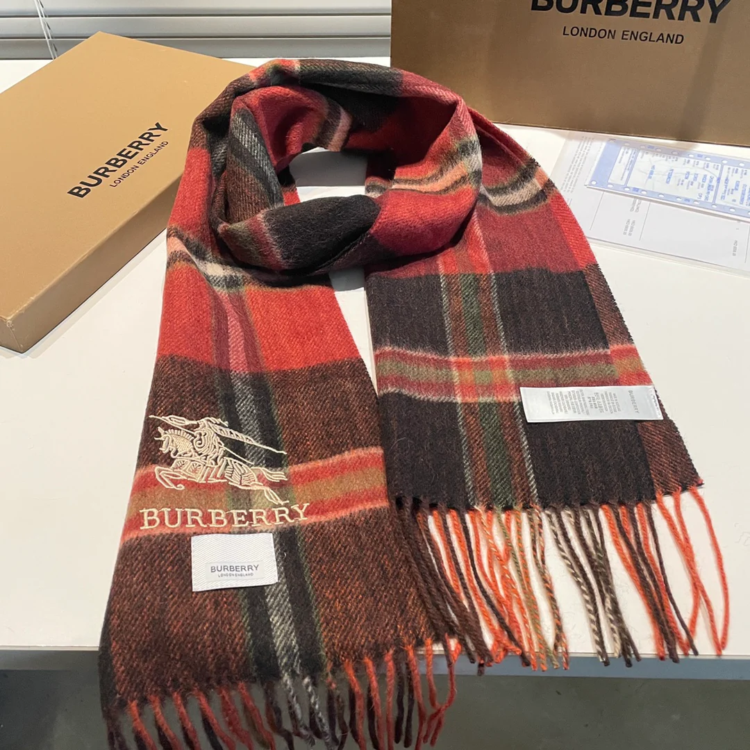 Классический полосатый вязаный шарф из кашемира Burberry - 32х180 см (без кисточек)